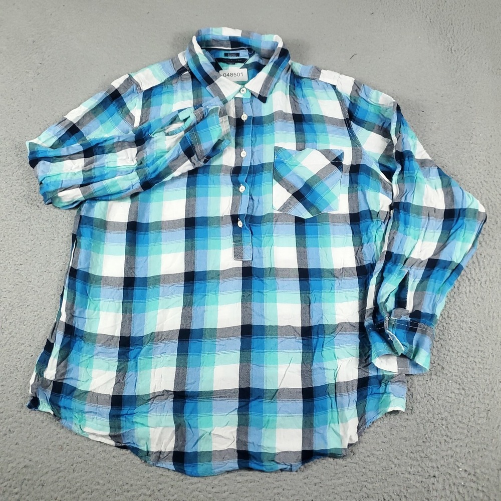 Tommy Hilfiger Shirt Womens XL Blue Plaid Casual Button Up Long Sleeve